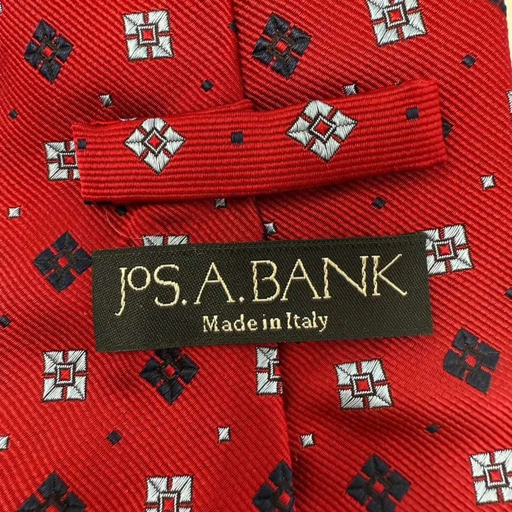 Jos‎ A Bank Red Blue Navy Geometric Silk Mens Neck Tie Made in Italy